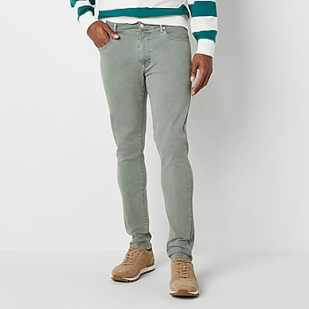 Zara Men’s denimwear green colored jeans slim fit pants 5 pockets